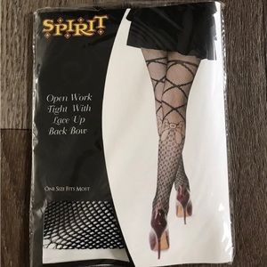 New Spirit Halloween black lace up back bow netted pantyhose one size $8